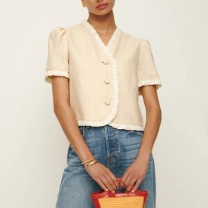 Reformation Bess Linen Top Ivory - Size M